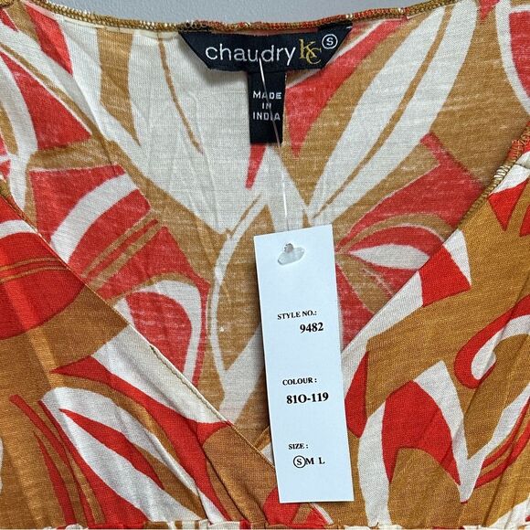 NWT Chaudry by RAGA Sleeveless A-line Midi Tank Sundress Tan Orange Cream Small - Picture 5 of 13